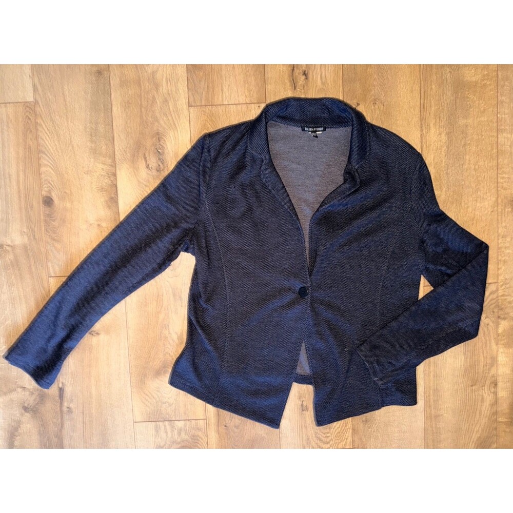 Eileen Fisher Micromodal Blazer One Button size Large Black Gray Stretch